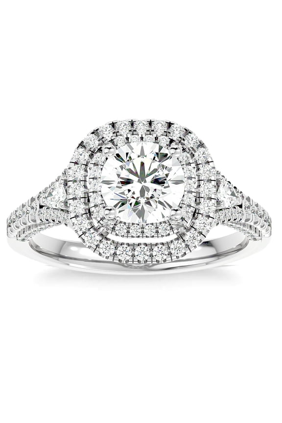 14K White Gold Over Rings For Her - Round Cut 1 Ct VVS1/D Lab Created Simulated Diamond Rings - Simple Anniversary Gifts for Women's - Double Halo Wedding Anniversary Engagement Rings