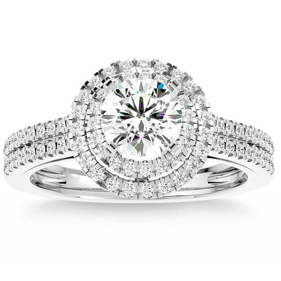 Edge Jewel 14k White Gold Over Diamond Wedding Anniversary Rings - 2 Ct Round Cut Lab Created Diamond Wedding Rings for Women's - Women's Jewellery Engagement Silver Rings - Anniversary Gifts