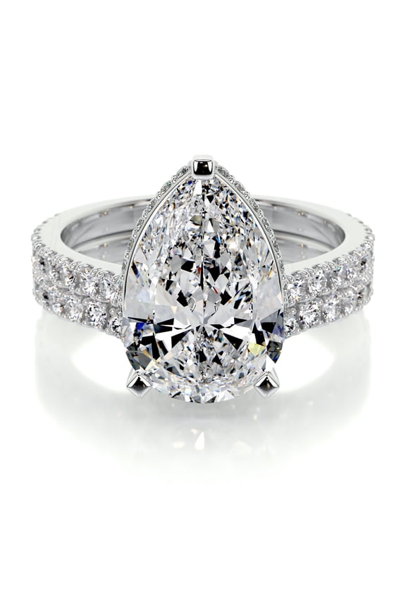 2.4 Ct Pear Cut Hidden Halo Diamond Ring for Women – Enchanting Lab-Created Simulated Diamonds in 14K White Gold Plated – Wonderful Gift for Engagements and Events