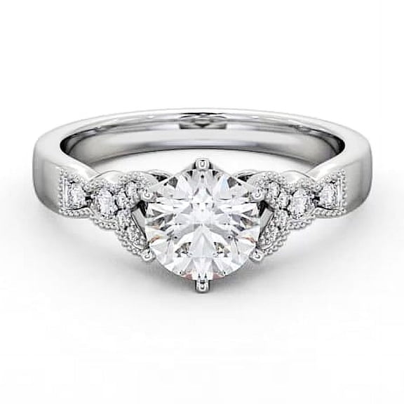 Edge Jewel 2 Ct Round Cut Lab Created Diamond Ring - 14K White Gold Plated Wedding Rings for Gift - Special Occasion Milgrain Rings for Women - Pretty Engagement Wedding Prong Setting Ring