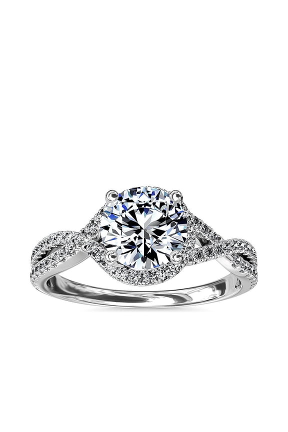 Brilliant 2 Ct Round Cut Diamond Ring - 14K White Gold Plated Ring - Infinity Twisted Cross Over Shank Engagement Ring - Criss Cross Engagement Wedding Overlapped Diamond Ring for Women