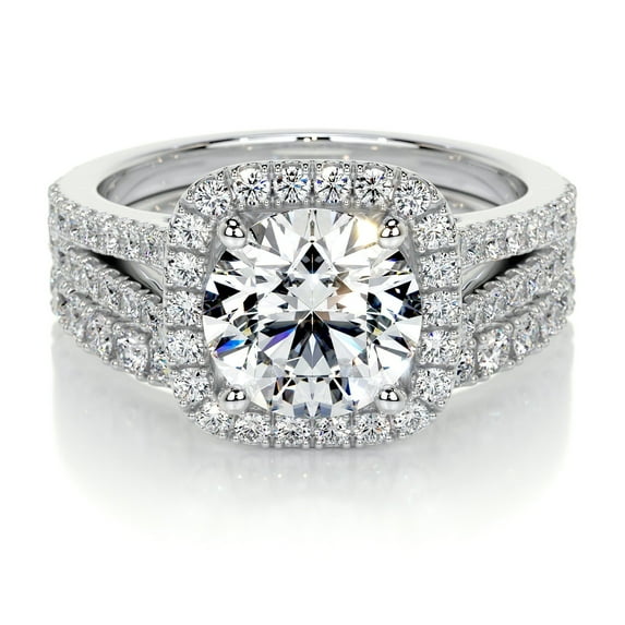Edge Jewel Eternity Band Style Moissanite Ring for Her - 14K White Gold Plated Ring for Her - Round Cut 2 Ct Brilliant Moissanite Ring for Women - Solitaire and Accent Moissanite Ring for Women