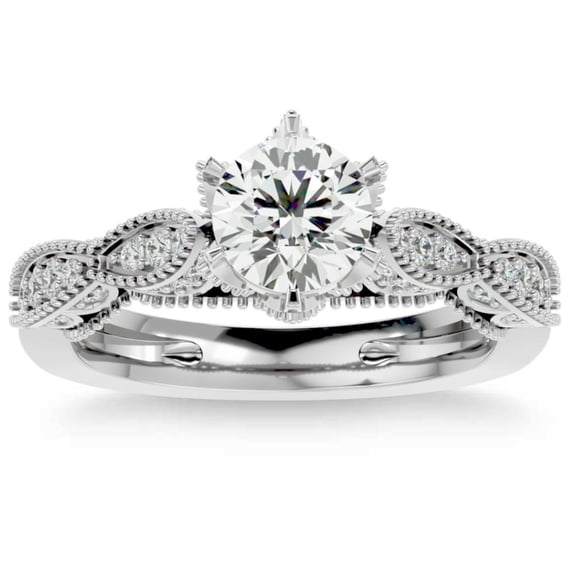 Edge Jewel Excellent 1.2 Ct Round Cut Lab Created Simulated Diamond Ring - 14K White Gold Over Wedding Anniversary Ring - 60th Wedding Anniversary Gifts - Teen Girls Birthday Gift - Proposal Ring