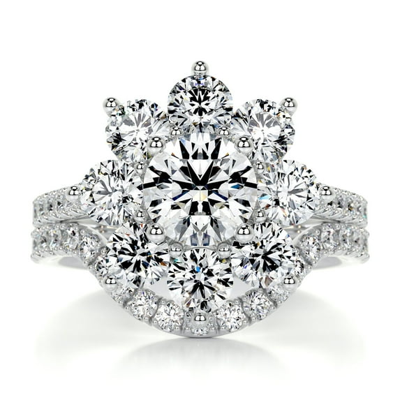 Edge Jewel Flower Eternity Moissanite Ring - 1.4 Ct Round Cut Moissanite in 14K White Gold Plated - Gift Ring for Special Moments