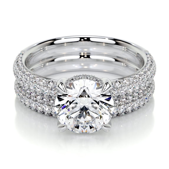 Edge Jewel Hidden Halo Round Cut 2 Ct Eternity Ring - Lab-Created Simulated Diamond in 14K White Gold Plated - Engagement Ring - Perfect for Gift Occasions