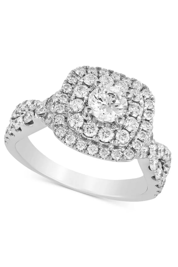 Infinity Twisted Diamond Ring - 1.3 Ct Round Cut Lab Created Simulated Diamond - 14K White Gold Over - Women's Engagement Ring for Her - Ideal Gift for Weddings Proposals Anniversaries