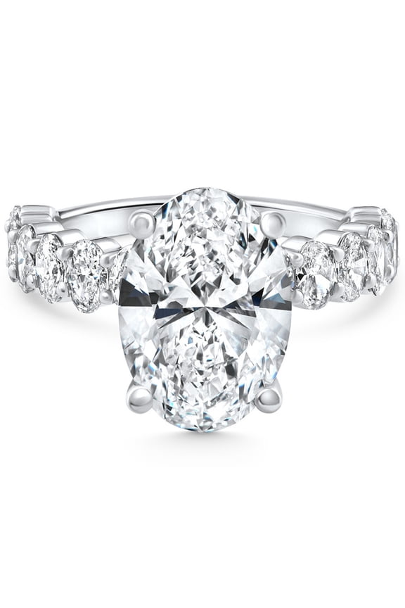 Oval Cut Excellent 2.03 Ct Diamond Ring For Women's - 14K White Gold Plated Rings For Her - Jewellery Diamond Rings Wedding Sets Past Present Future - 9th Year Anniversary Gifts for Her