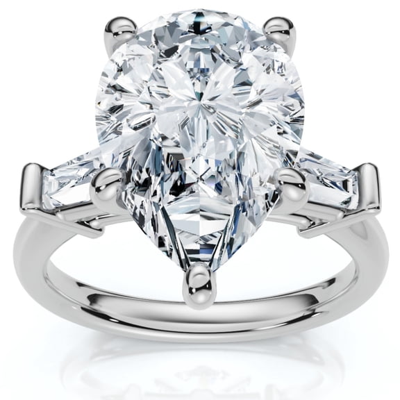 Edge Jewel Pear Cut 2 Ct VVS1/D Lab Created Simulated Diamond Ring - 14K White Gold Over Wedding Anniversary Ring - Special Occasion Ring Women's - Latest Engagement Diamond Ring for Women's