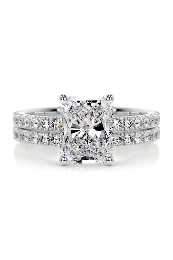 Radiant Cut 2 Ct Moissanite Ring Featuring Two Eternity Bands – Stunning Moissanite – 14K White Gold Plated – Engagement Ring – Ideal for Her Birthday or Anniversary