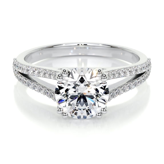 Edge Jewel Round Cut 1.9 Ct Brilliant Diamond Ring for Women - 14K White Gold Plated Band for Her - Solitaire with Accents - Eternity Split Shank Ring