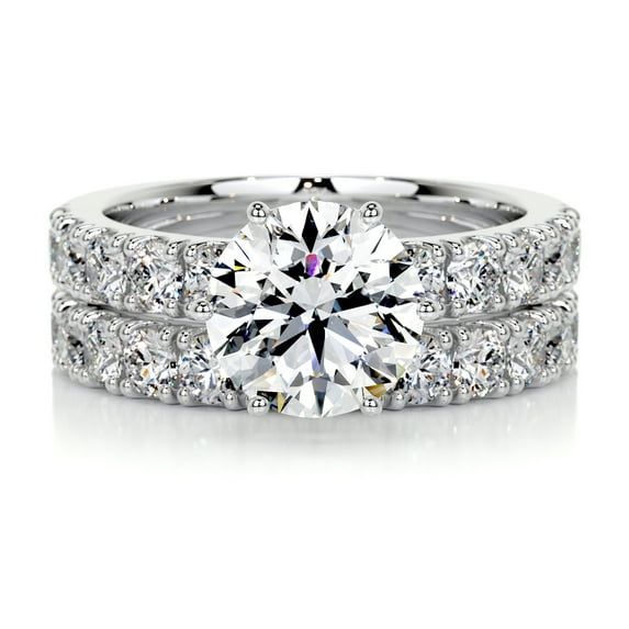 Edge Jewel Round Cut Dual Eternity Wedding Ring - 1.9 Ct Moissanite in 14K White Gold Plated - Prong Set Engagement Gift
