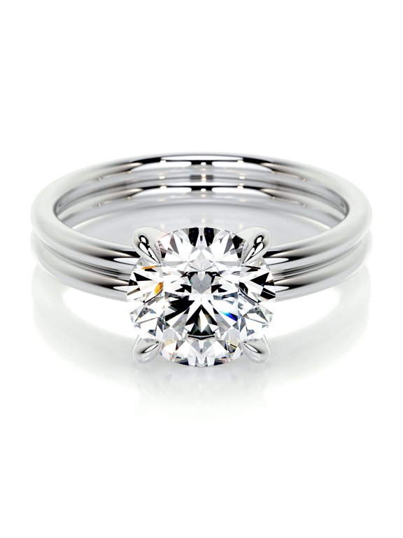 Round Cut Solitaire 1.9 Ct Diamond Ring - Lab-Created Simulated Diamond in 14K White Gold Plated - Timeless Engagement Ring - Elegant Gift for Her