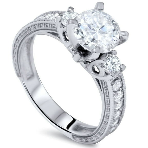 Edge Jewel Simple Unique Anniversary Diamond Ring - 1.52 Ct Round Cut Lab Created Simulated Diamond - 14K White Gold Plated Prong Setting Perfect Gift - Ideal for Engagements and Special Occasions