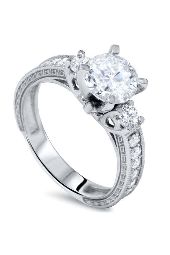 Simple Unique Anniversary Diamond Ring - 1.52 Ct Round Cut Lab Created Simulated Diamond - 14K White Gold Plated Prong Setting Perfect Gift - Ideal for Engagements and Special Occasions