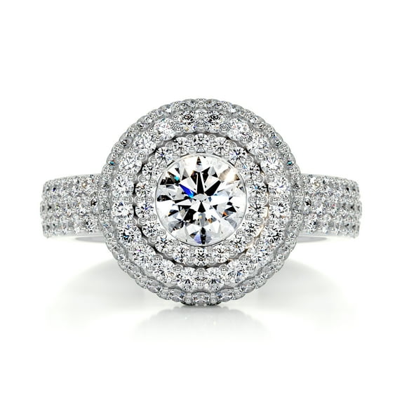 Edge Jewel Wedding Ring - 1.8 Ct Round Cut Brilliant Diamond Ring for Women - 14K White Gold Plated Band - Engagement Ring - Halo Diamond Design