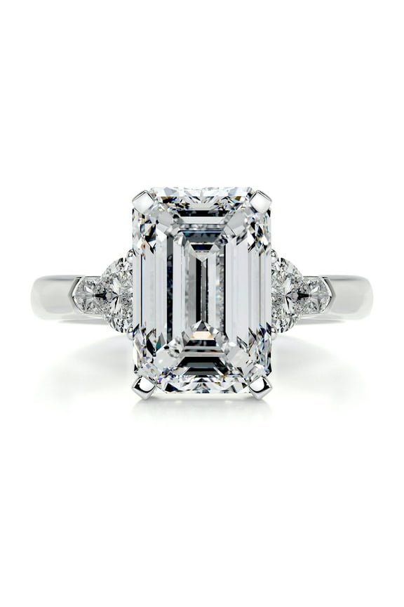 Wedding Ring - 14K White Gold Plated Diamond Rings for Her - Emerald Cut Excellent 2.5 Ct Diamond Rings - Three Stone Design Diamond Rings for Women - Engagement Wedding Diamond Sets