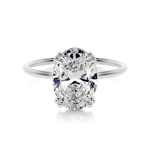 Edge Jewel Wedding Ring - 2.1 Ct Oval Cut Excellent Moissanite Ring - 14K White Gold Plated Ring - Solitaire Moissanite Style - Halo Setting - Wedding Gift