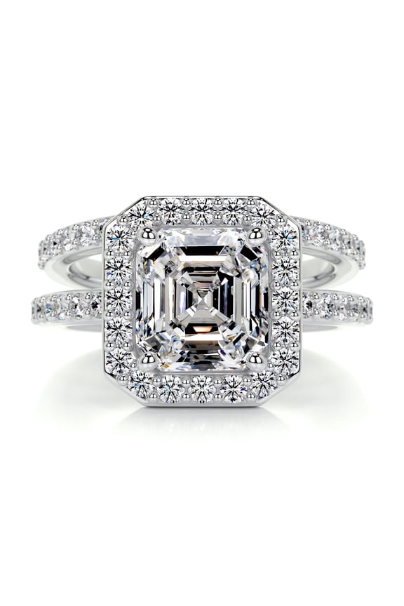 Wedding Ring - 2 Ct VVS1/D Asscher Cut Lab Simulated Diamond Ring - 14K White Gold Plated Diamond Ring - Floral Engagement Style for Women's - Eternity Band Ring
