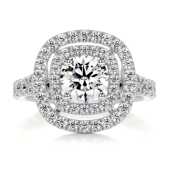 Edge Jewel Wedding Ring - Cushion Cut 1.5 Ct Moissanite Ring - 14K White Gold Plated Moissanite Ring for Her - Solitaire with Accent Moissanite Ring for Women - Double Halo Moissanite Ring