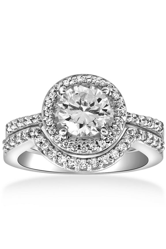 White Gold Over 14K Silver Diamond Ring - Excellent 1.8 Ct Round Cut Diamond Rings - Cluster Diamond Rings - Multi Diamond Ring for Her - Unique Engagement Wedding Diamond Ring for Her