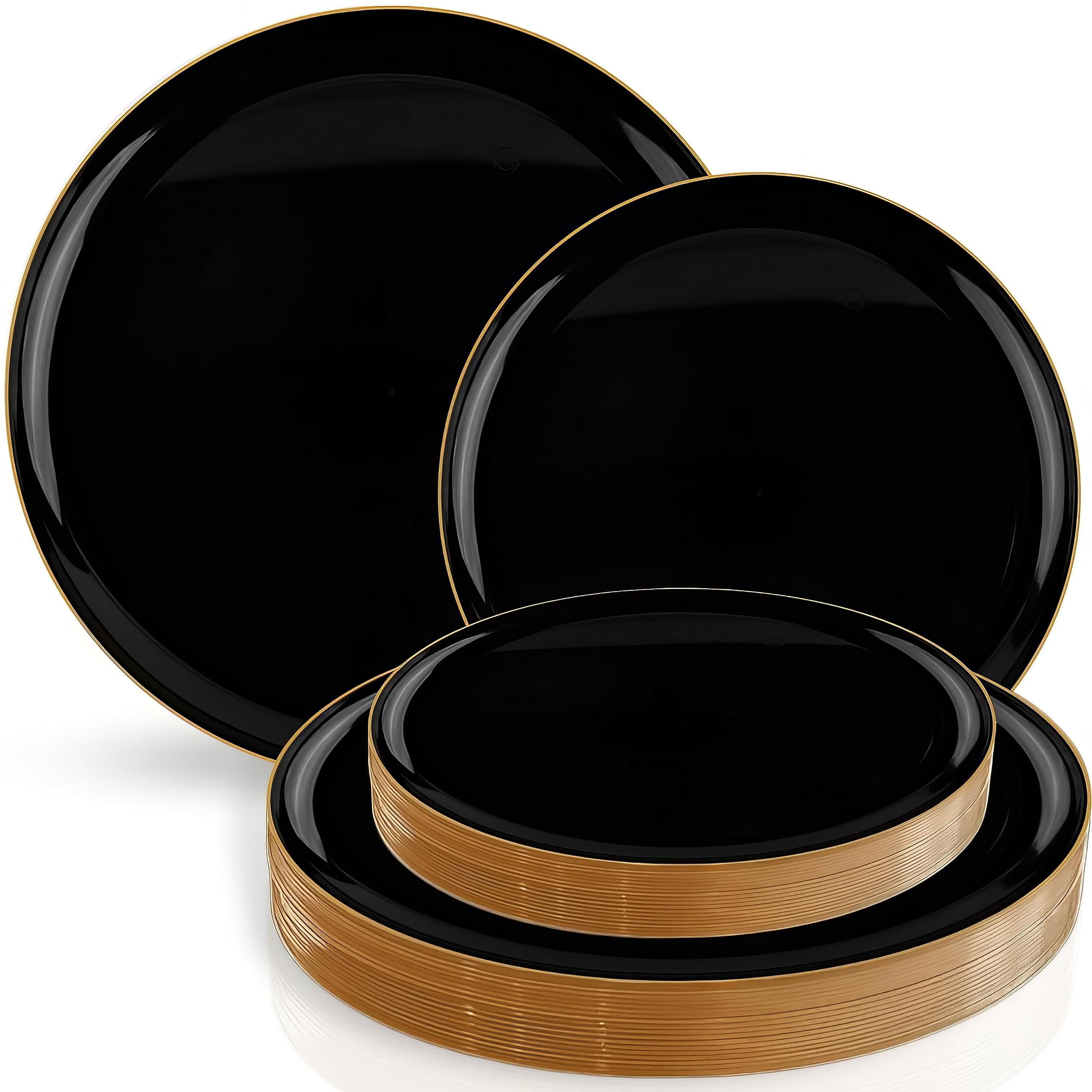 Edge Luxe Black with AIF4 Gold Rim Plates Combo 20 Count Disposable
