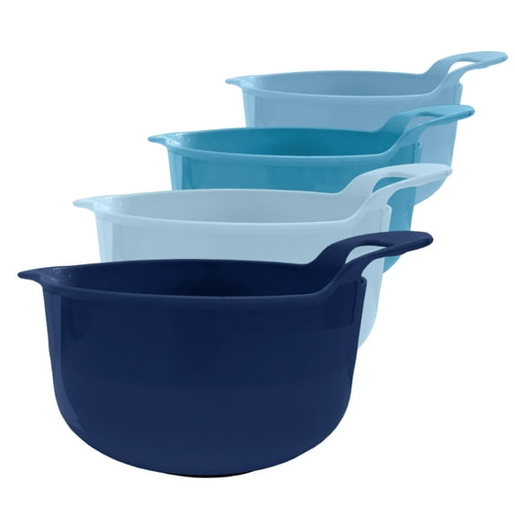 Edge Mixing Bowls 4 Piece Plastic Non-Skid Nesting Bowls with Spouts and Handles, Navy Blue
