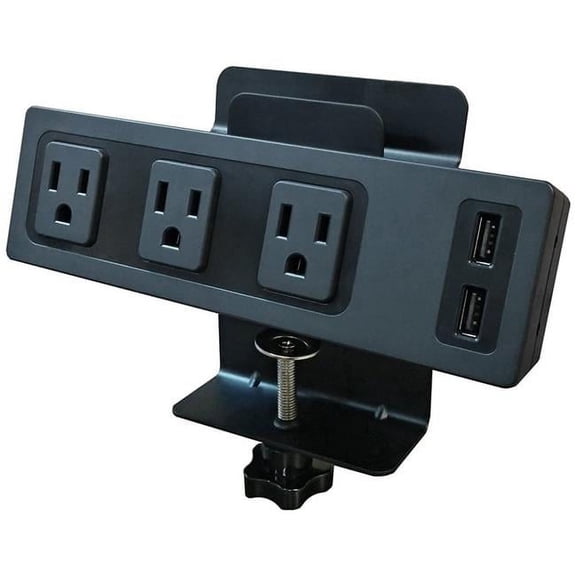 Edge Mount Desktop Power Center - 3 Outlets & 2 USB Ports - Black