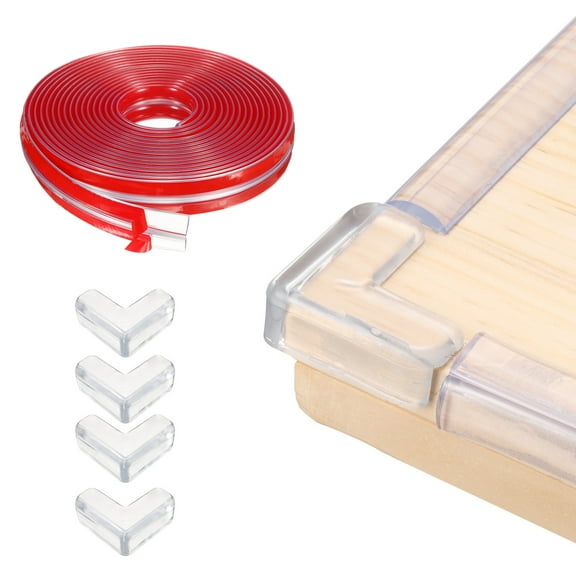 Edge Protector, 19.7ft (6M) x 0.6" (15MM) Clear Furniture Corner Guard Strong Adhesive Proofing Edge Safety Bumpers with 4 Corners Guards for Table Cabinets