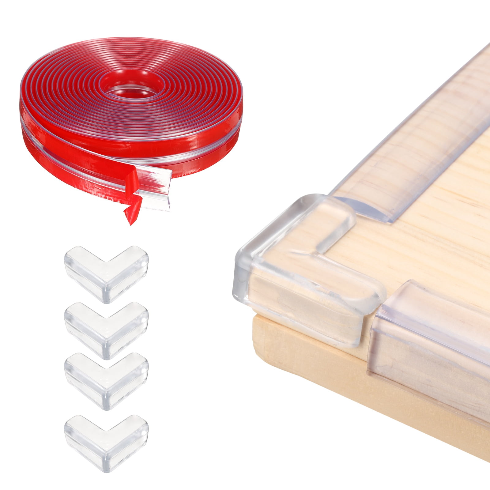Edge Protector, 19.7ft (6M) x 0.8" (20MM) Clear Furniture Corner Guard Strong Adhesive Proofing Edge Safety Bumpers with 4 Corners Guards for Table Cabinets