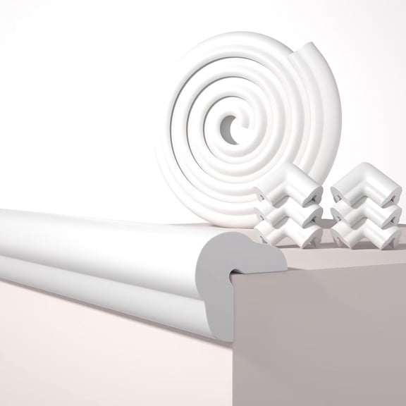 Edge Protector for Baby Proofing, 6.6FT 0.67Th L-Shape Air Buffering Soft NBR Rubber Foam Furniture Edge Bumper Guards with 6 Corners, Pre-Taped, Thick Table Bumper Guard for Babies (White-gray)