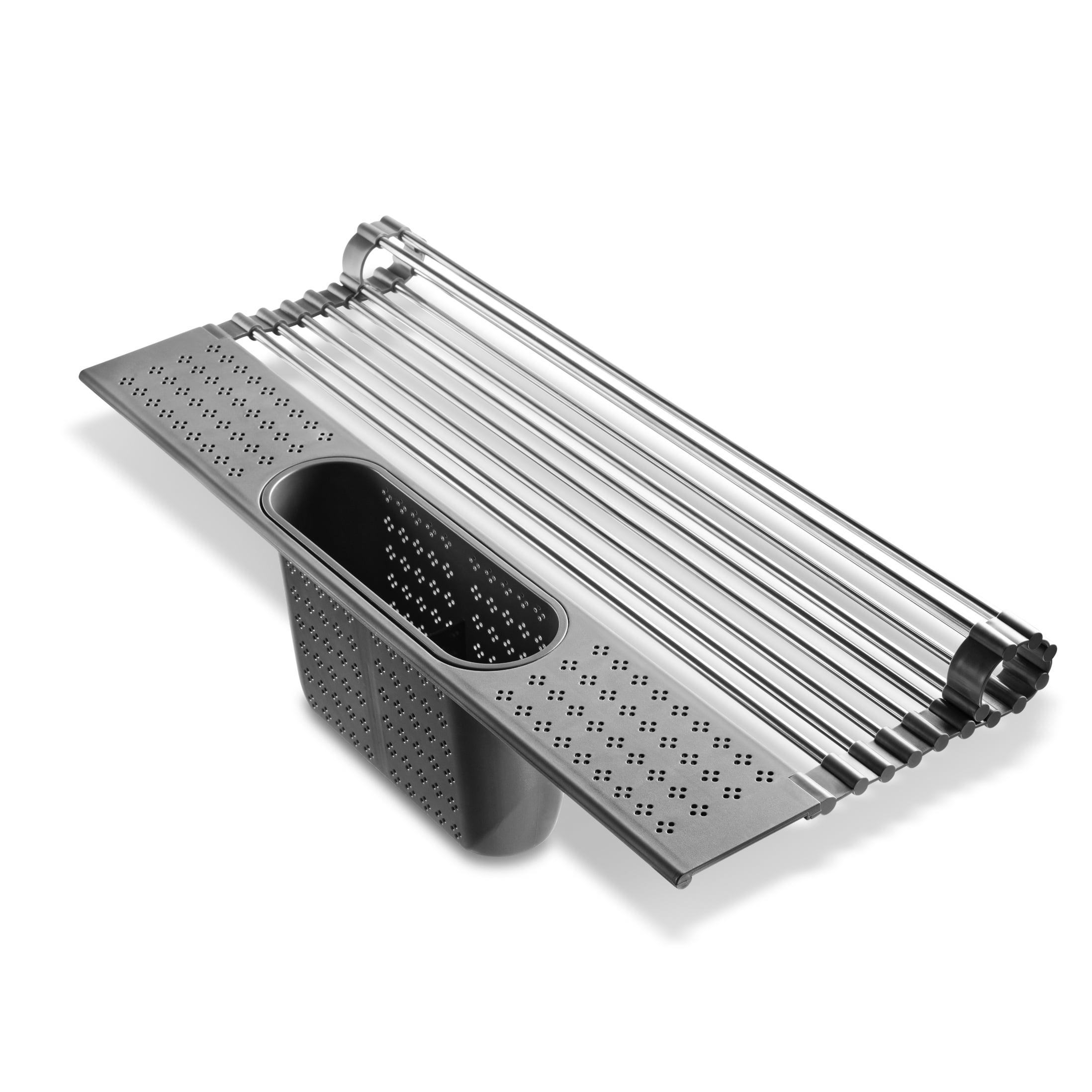 Edge Roll Up Dish Drainer, Over The Sink Multi-Purpose Foldable Drying Rack with Caddy, Gray, Large - 20"x11" - Walmart.com