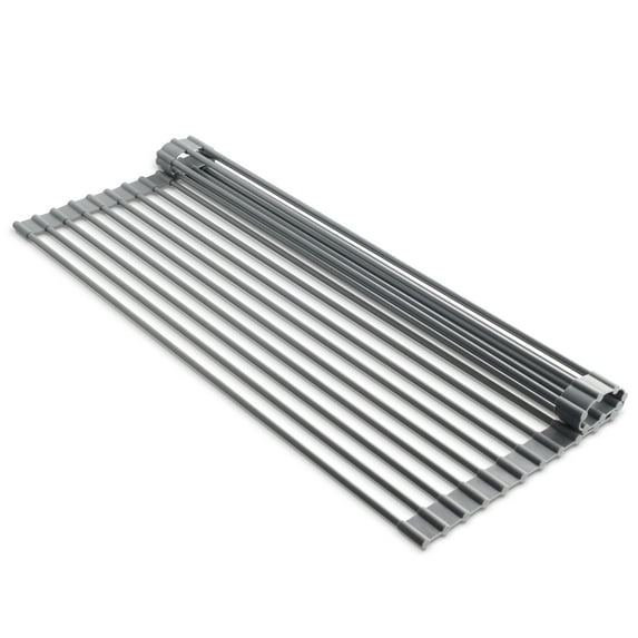 Edge Roll Up Over The Sink Multi-Purpose Kitchen Dish Drainer Drying Rack, Foldable (Gray, Large - 17" x 13.1")