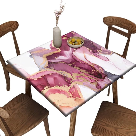 Edge Square Fitted Tablecloth with Elastic, Marble Pattern Printed on Stain Resistant Polyester Table Cloth, for Wrinkle Resistant Cloths Kitchen, Fit for 36" x 36"Square Table