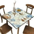 thumbnail image 1 of Edge Square Fitted Tablecloth with Elastic, Ocean Sea Pattern Printed on Wrinkle Resistant Polyester Table Cloth, Great for Outdoor Home Kitchen/Parties/Holiday Dinner, Fit for 34" x 34"square table, 1 of 5
