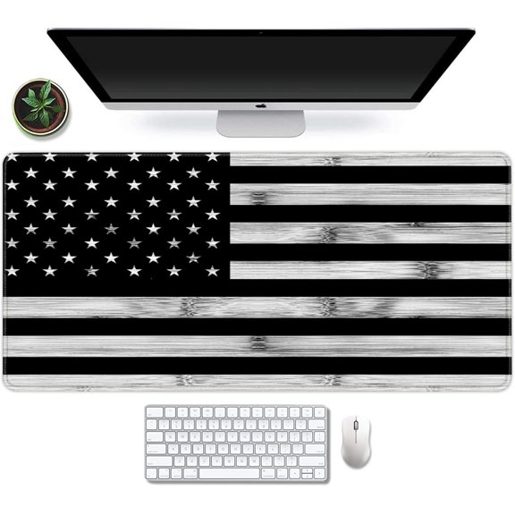 Edge Stitched Gaming Pad (31.5 X 13.8 in), Large Non-Slip Rubber Base Mousepad,Keyboard Mat Desk Pad for Work, , Office, - Black and White Retro Flag, MOU-07