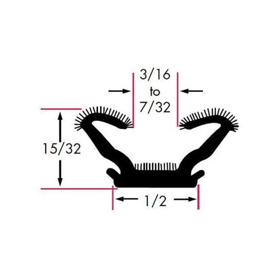 Edge Trim, EPDM, 8 ft Length, 1/2 in Overall Width, Style: Window Channel 0452-8
