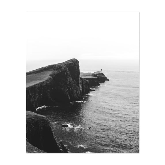 Edge of the World - Scotland United Kingdom Photography Coast Lighthouse Black and White Seascape Minimalist Ocean Unframed Wall Art Print 30 x 40 inches