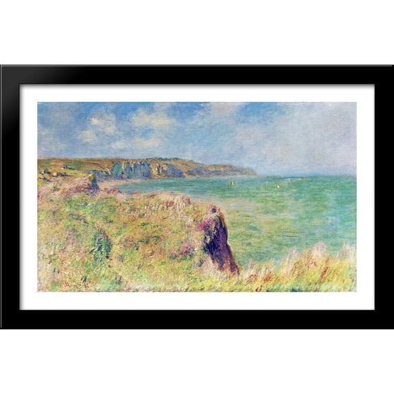 Edge of the Cliff at Pourville 40x26 Large Black Wood Framed Print Art by Claude Monet