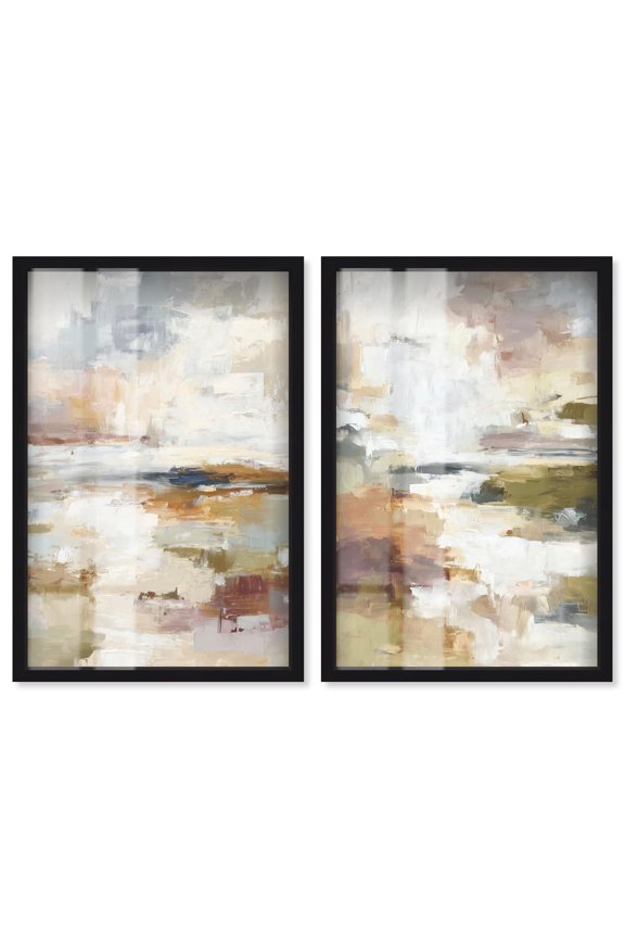 Edge of the Land Serenity Duo Shadowbox Print Boho Wall Decor by Art Remedy, Black Frame, 16 x 24