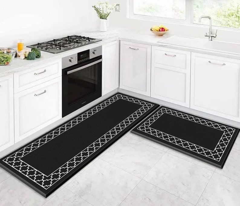 Dark Kitchen Rug Edged Kitchen Rug, Decorative Kitchen Carpet, Machine Washable Soft Non ...