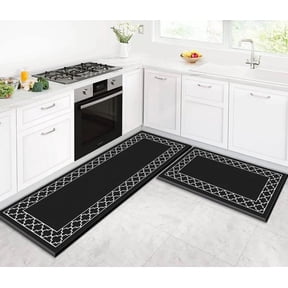 Edged Kitchen Rug, Decorative Kitchen Carpet, Machine Washable Soft Non Slip Kitchen Rug, Black Kitchen Mat, Stain Resistant Kitchen Rug 60x18in/5x1.5ft