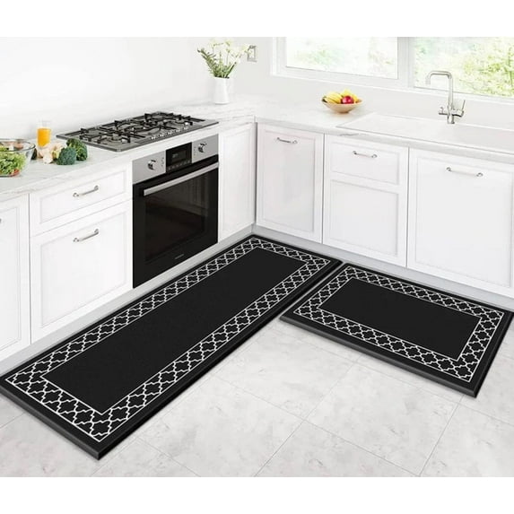 Edged Kitchen Rug, Decorative Kitchen Carpet, Machine Washable Soft Non Slip Kitchen Rug, Black Kitchen Mat, Stain Resistant Kitchen Rug 60x18in/5x1.5ft