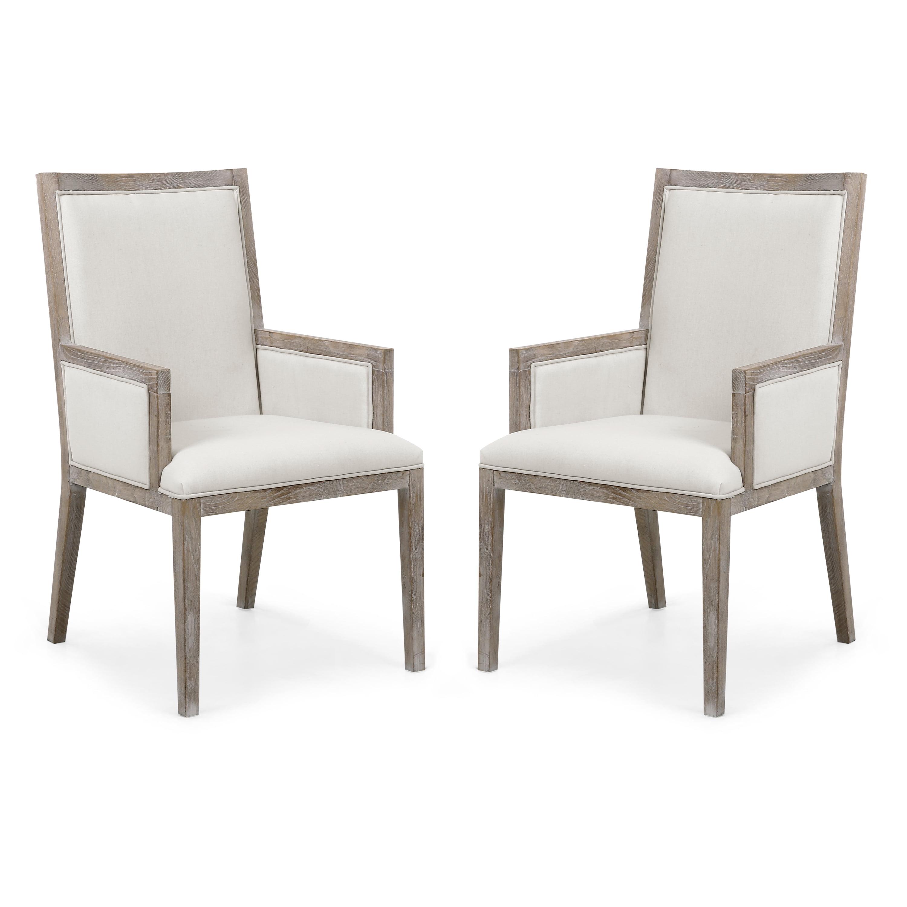 Edgemod Rhone Dining Arm Chair in White Linen (Set of 2)