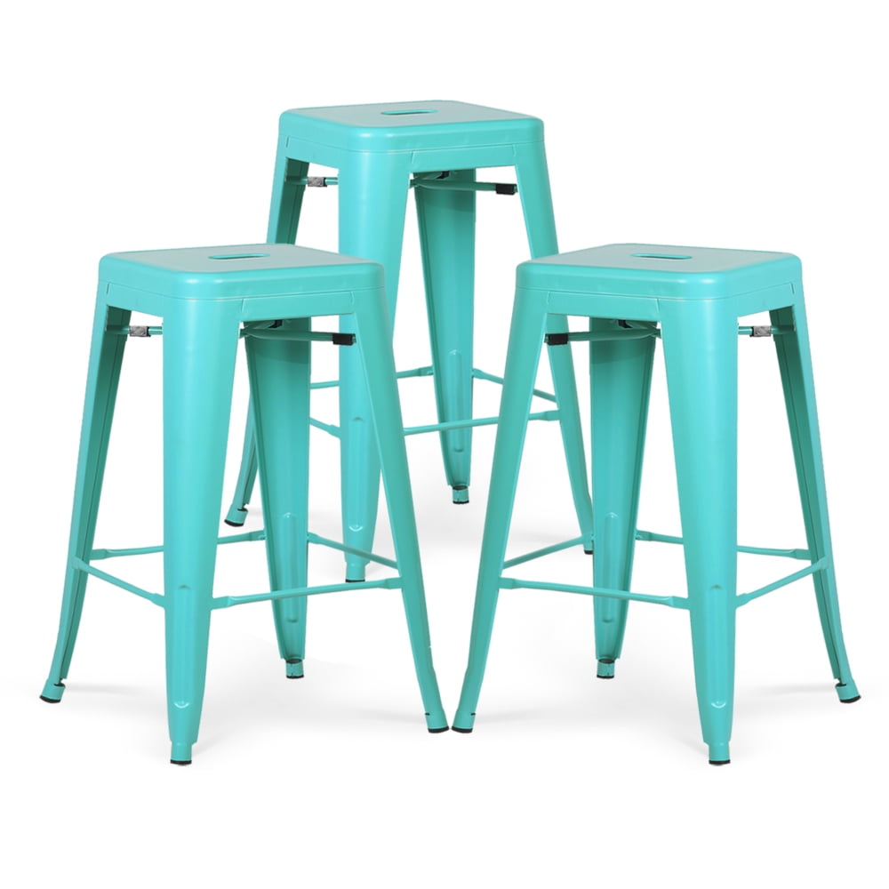 Edgemod Trattoria 24" Counter Height Stool in Aqua (Set of 3)