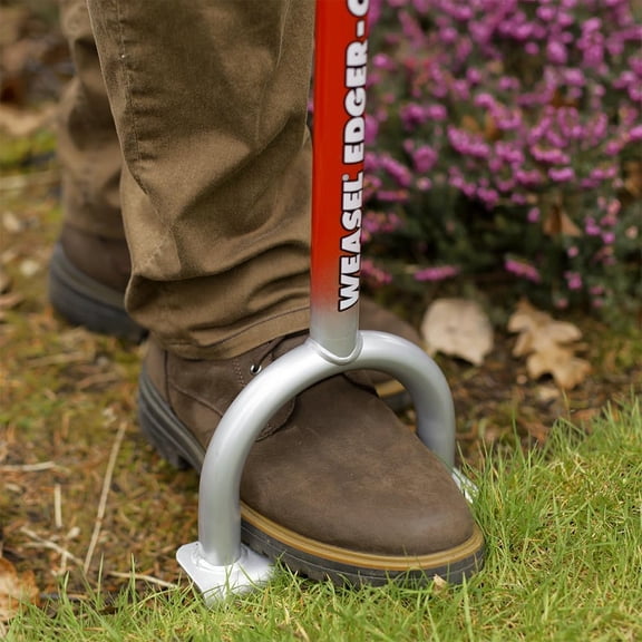 Edger-Chopper  Black Grip | Manual Lawn Edger Tool for Garden Beds, Sidewalks, Patios & Landscaping | T-Handle, Half Moon Blade