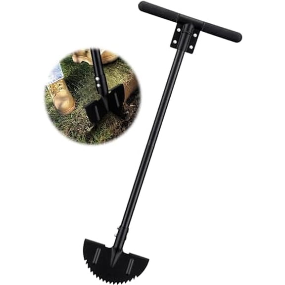 Edger Lawn Tool, Half Moon Edger with Saw Tooth Blade, Manual Edging Tool for Garden Garss Border Sidewalk Driveway, Stand Up Metal Edger with Footplate, Long Handle, Easy Use Foam Grip