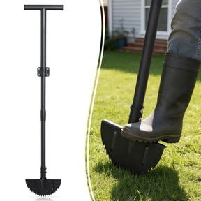 FENHRTVM Half Moon Lawn Edge Tool Adjustable Length 38-49in Sharp Serrated Teeth Hand Edgers with T-Handle,Black