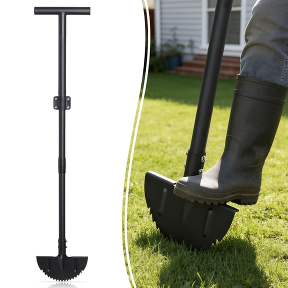 FENHRTVM Half Moon Lawn Edge Tool Adjustable Length 38-49in Sharp Serrated Teeth Hand Edgers with T-Handle,Black