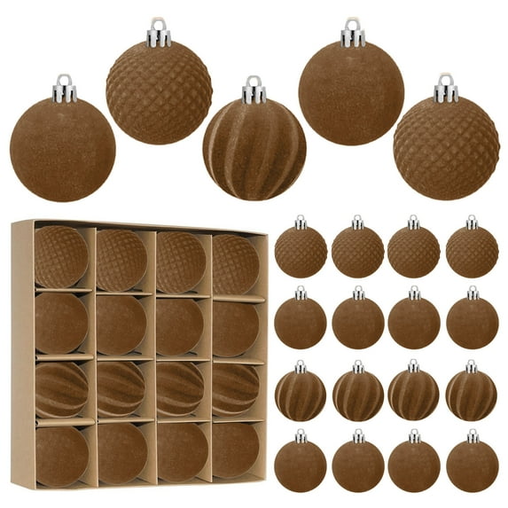 16 Pcs Coffee Christmas Velvet Balls,2.4 Inch Flocked Christmas Ornaments for Christmas Tree Foam Balls,Xmas Decorative Hanging Ornaments,Flocked Velvet Christmas Tree Home Decor