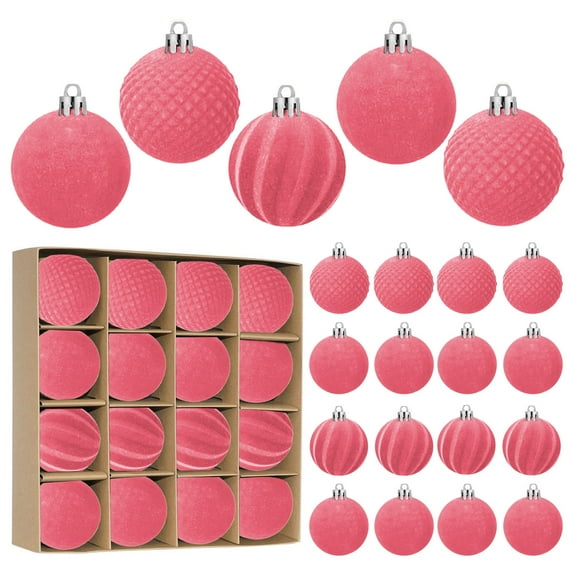 16 Pcs Pink Christmas Velvet Balls,2.4 Inch Flocked Christmas Ornaments for Christmas Tree Foam Balls,Xmas Decorative Hanging Ornaments,Flocked Velvet Christmas Tree Home Decor